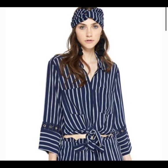 Misa Los Angeles Navy White Stripe Button Down Shirt - Picture 1 of 12